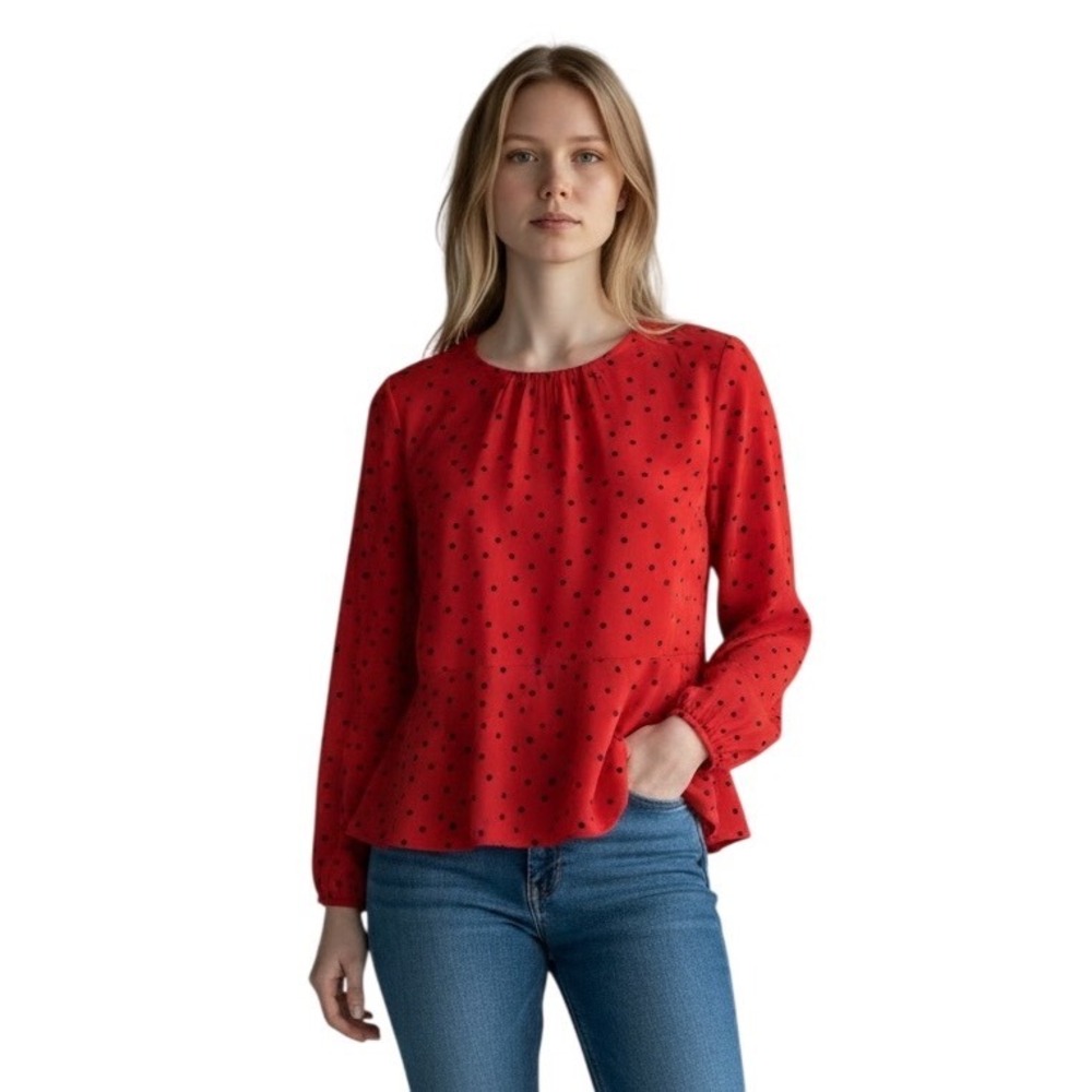 Boden Red Polka Dot Peplum‎ Blouse Size 10